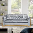 thumbnail image 1 of 81'' Modern Velvet Chesterfield Sofa, 3 Seater Couch with Button Tufted Backrest & Padded Seat Cushions, Luxury Upholstered Sofa Couch with Gold Stainless for Apartment Dorm Office, Gray, 1 of 9