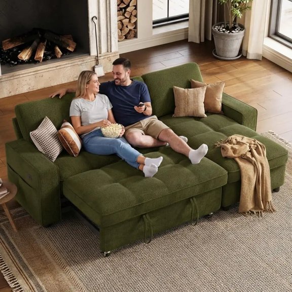 81" Modular Sectional Sleeper Sofa Bed, L-Shaped Couch Bed with Adjustable Backrest, Pull Out Couch with Reversible, Customized