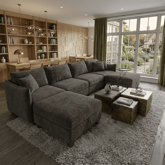 Cloud Couch Modular Sectional Sofa 6 Seat 120" U Shaped Convertible Couch Polyester Thick Cushion with 2 Storage Ottomans and Toss Pillows Washable Removable Cover for Living Room,Dark Grey