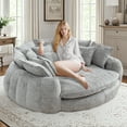 thumbnail image 1 of 81'' Oversized Chenille Upholstered Sofa Bed, Comfy Sleeper Chair Sofa Couch, Boneless Couch with Deep Seat, Large Round Chaise Lounge Chair Indoor, Loveseat Cloud Couches for Living Room (Light Grey), 1 of 9