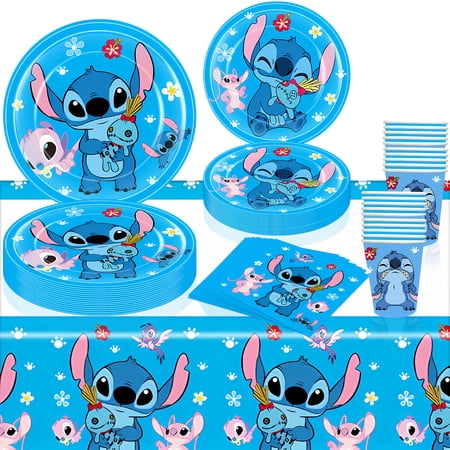 81 PCS Stitch Tableware Sets Includes 40 Paper Plates 20 Napkins 20 Paper Cups and 1 Tablecloth
