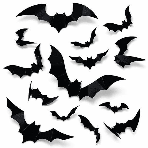 Aximioll 81 Pcs Halloween Bat Decorations, 4 Sizes Black 3D Realistic Bat Wall Stickers, Reusable Removable Decals for Window Ceiling Spooky Room Party Decor
