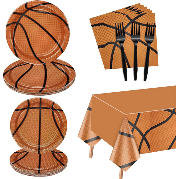 81 Pcs Basketball Tableware Set, Basketball Party Plates, Basketball Tablecloth, Napkins, Basketball Birthday Party Decorations for Teens Kids Boys Basketball Team Party Supplies, Serves 20 Guests