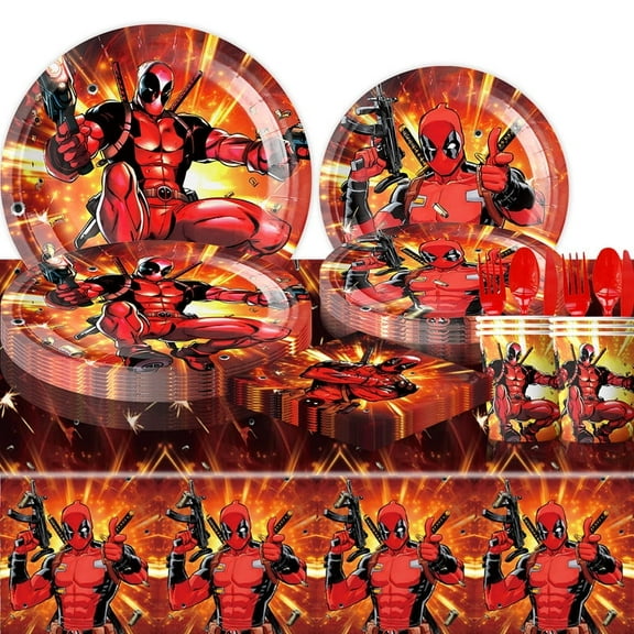 81 Pcs Deadpool Party Tableware, Mouse Birthday Party Supplies, Paper Plates, Napkins, Cups, Knives, Spoons and Forks for party supplies