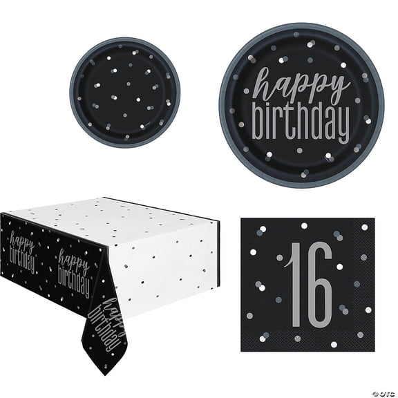 81 Pieces 16th Birthday Glitz Party Disposable Tableware Kit for 24 Guests