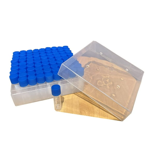 81 Pieces 2ml Small Graduated Cryovials with Storage Box, Seed Small Screw Stone Collection Holder, Plastic Screw Top Vials with Silicone O-Rings, Ink Sample Vials