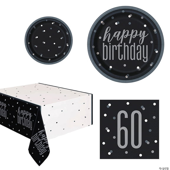 81 Pieces Milestone 60th Birthday Party Glamour Glitz Disposable Tableware Kit for 24 Guests