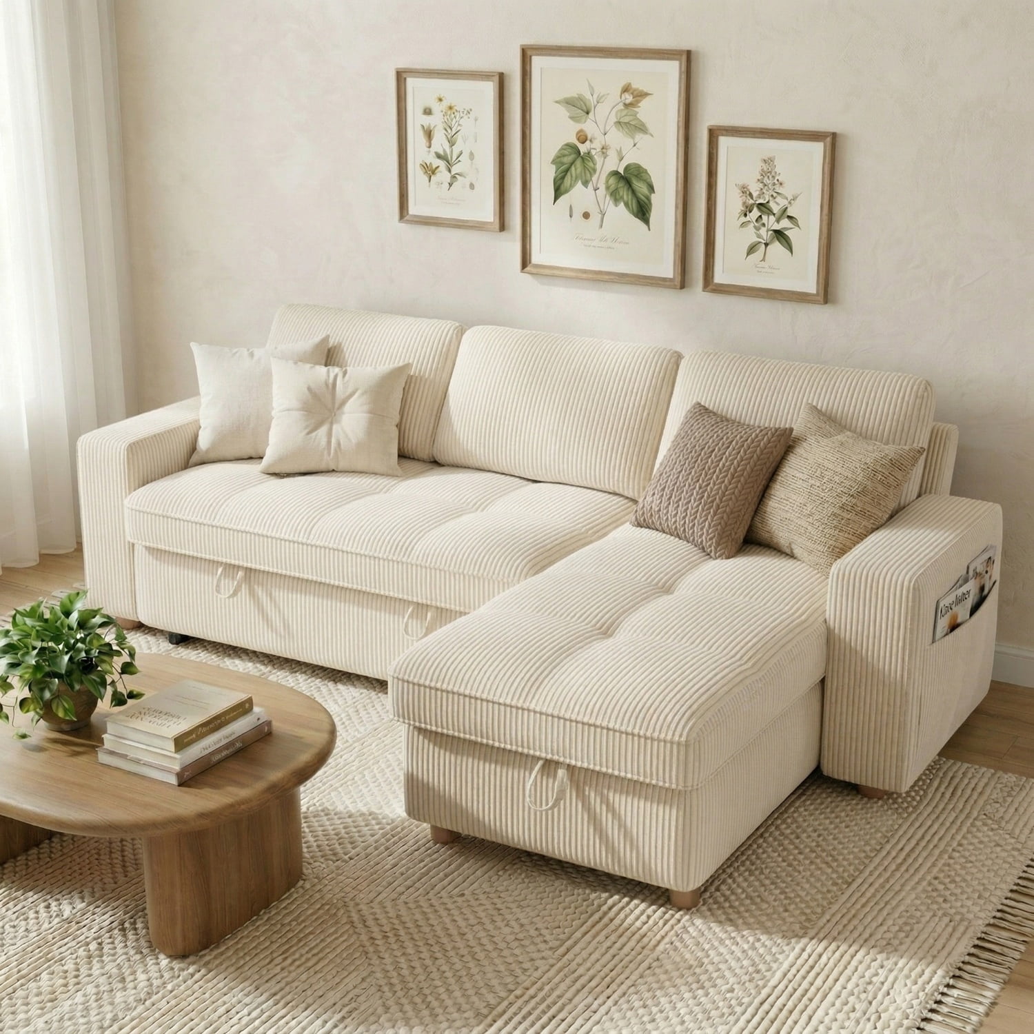 81" Sectional Sleeper Sofa Bed with Pull Out Couch, L-Shaped Corduroy ...