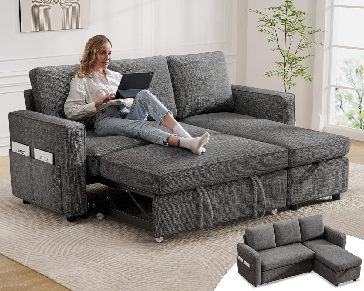 81" Sleeper Sofa Bed, 2 in 1 Pull Out Couch with Reversible Storage ...