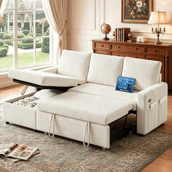 81" Sleeper Sofa Bed with Pull Out Bed,L Shaped Couch Sectional Sleeper ...