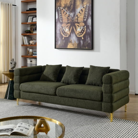81" Streamline Modern Rustic Couch, Contemporary Sofa with Gold Legs, Modern Accent Couch for Living Room, Green