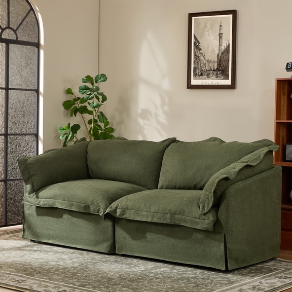 81" Upholstered Sofa with Hidden Storage,Retro Cozy Seating Couch for Living Room,2-Seater Sofa Couch with Removable Covers,Green