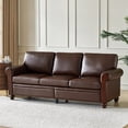 thumbnail image 1 of 81" Vegan Leather Sofa 3-Seater Couch With Wooden Decoration Rolled Arms, Brown, 1 of 9