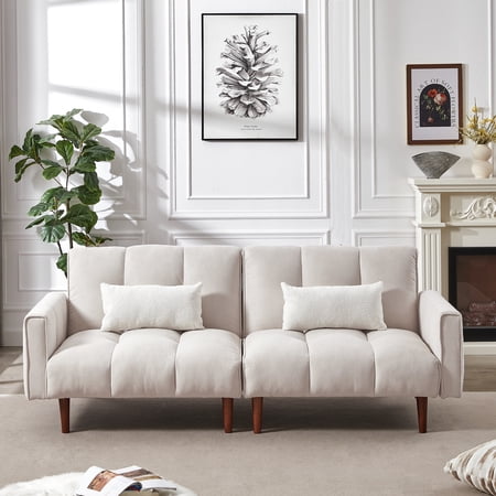 81" Width Convertible Loveseat, 2 Single sofa, Sleeper Sofa, Sofa bed with 3-Levels Adjustable Backrest Beige