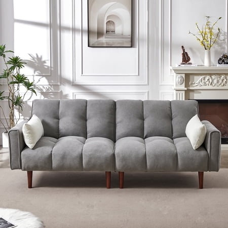 81" Width Convertible Loveseat, 2 Single sofa, Sleeper Sofa, Sofa bed with 3-Levels Adjustable Backrest Grey