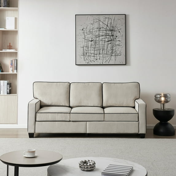 81 inch Couches, Corduroy Living Room Sofa, 3 Seater Couch with Storage, Soft Sofa Couch with Solid Wood Legs, Modern Sofa for Bedroom, Living Room, Apartment, Small Space, Beige