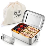 Vesteel Stainless Steel Bento Box, 2400ml 81oz Lunch Box with 2 Dividers, Leak-Proof Lunch Container with Bag, 3 Compartments Food Containers for School Office,