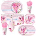 thumbnail image 1 of 81 pieces of Tornado 2-year-old birthday party decoration girl cutlery set, including plates, napkins, forks, cups, and pink 2-year-old girl party tablecloth., 1 of 5