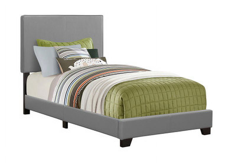 Transitional Twin Panel Bed in Grey Leather with Wood Frame