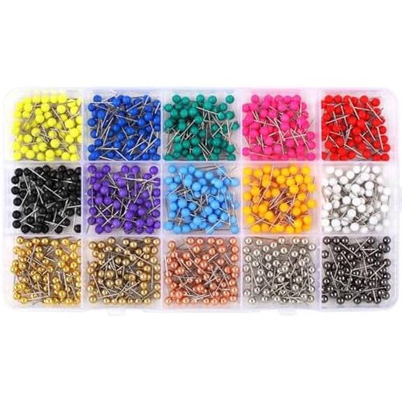 810 PCS Map Pins, 1/8 Inch Map Tacks, Colored Push Pins, 15 Assorted Colors (Each Color 54 PCS) in Map Push Pins, Push Pins for Bulletin Board