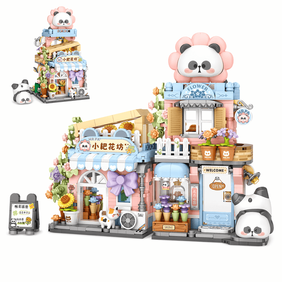 810 PCS Mini Building Blocks, Panda Flower House Street View Building Block Sets for Adults, Plastic Brick Building Set, Cute Architecture Building Kits for Adults for Home Decor