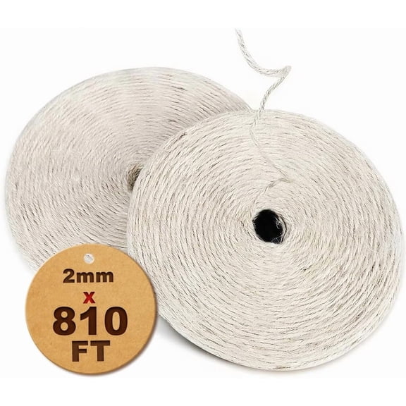 810FT Natural Jute Twine String Bulk Hemp Rope Cord for Crafts Gardening Gift Wrapping Wedding Décor Packing Material Burlap Ribbon Christmas Knitting Macrame Decoration (White 2mm* 810ft)