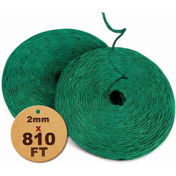 810FT Natural Jute Twine String Bulk Hemp Rope Cord for Crafts Gardening Gift Wrapping Wedding Décor Packing Material Burlap Ribbon Christmas Knitting Macrame Decoration (Green 2mm* 810ft)