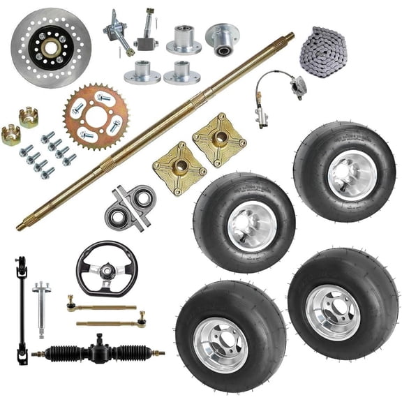 810mm 32in Live Axle Rear Axle Kit with Shaft +Hub +Brake Master Cylinder and 10x4.50-5'' 11x7.10-5'' Racer Slick Tire 4-Ply, Smooth Tread, Tubeless Tire for Go Kart Quad Trike Golf Carts