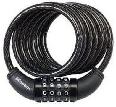 Black Vinyl Covered Steel 4-Dial Combination Locking Cable, 6 ft.
