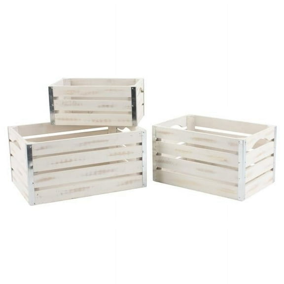 8116-S3 Medium Whitewash Wood Crates, Set of 3