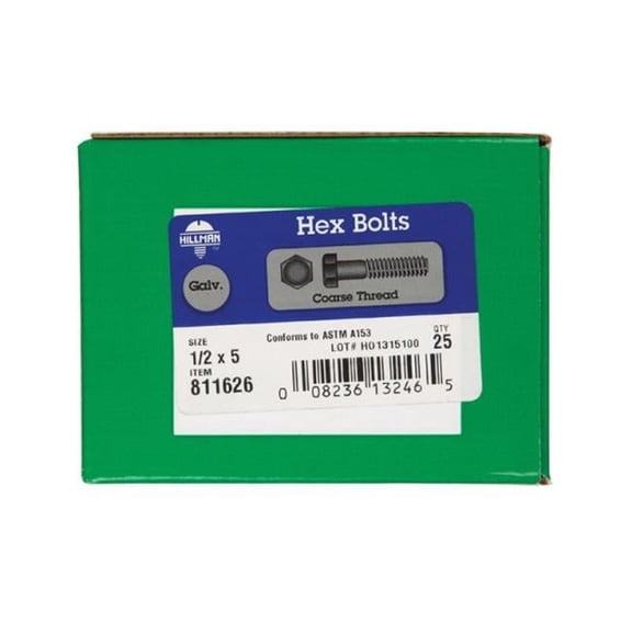 811626 0.5 x 5 in. Galvanized Hex Bolt