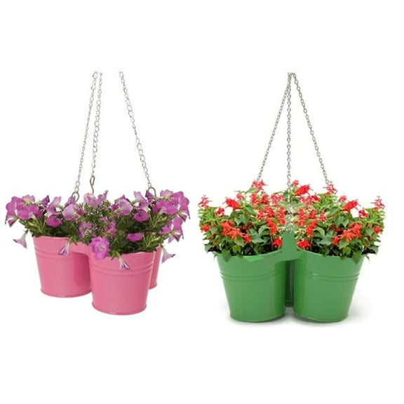 8117E AG-HPK S-2 Enameled Galvanized Triple Hanging Planter - Set of 2