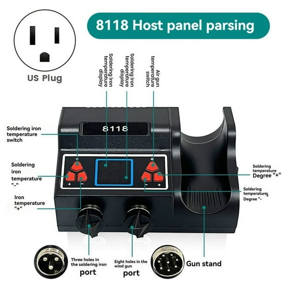 8118 SMD Rework Soldering Station 2-in-1 Hot Air & Soldering Iron for BGA PCB IC Repair, Advanced Welding Tool US Plug