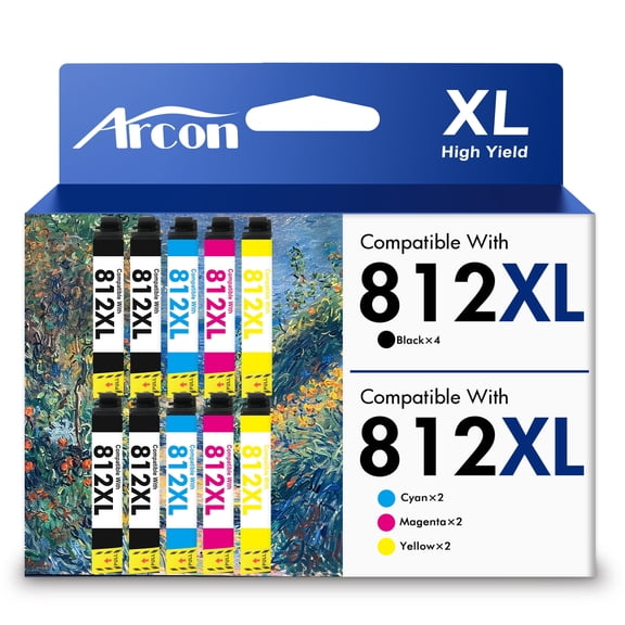 812 XL Ink Cartridges 10 Pack Compatible for Epson 812XL 812 Printer Ink T812 T812XL Combo Pack for WorkForce Pro WF-7840 WF-7310 WF-7820 EC-C7000 (4 Black, 2 Cyan, 2 Magenta, 2 Yellow)
