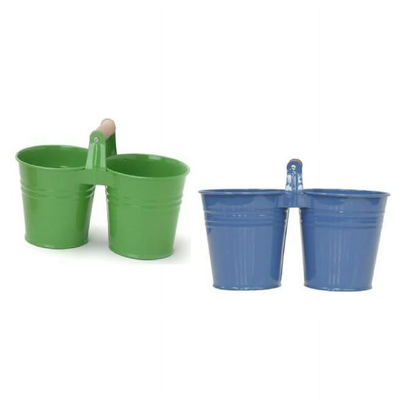 8122E AG-B S-2 Enameled Galvanized Double Planter - Set of 2