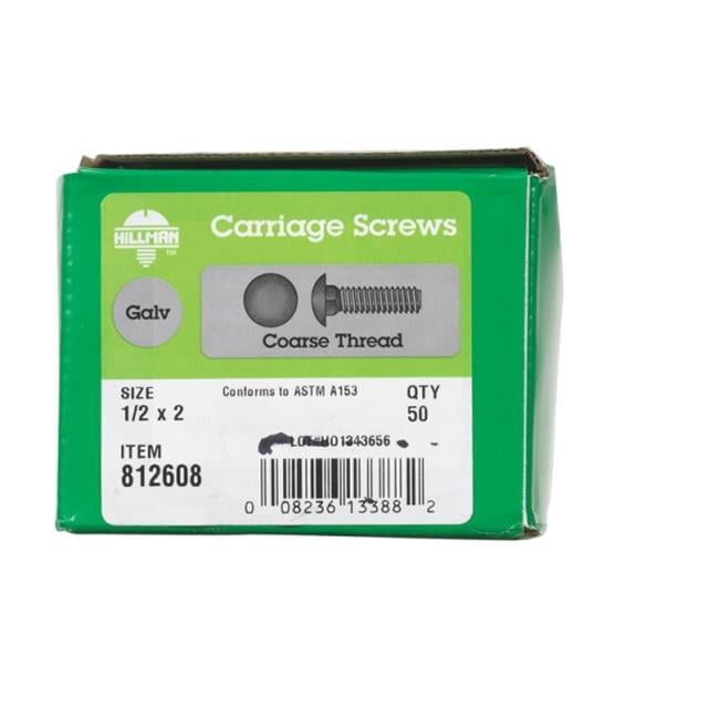 812608 0.5 x 2 in. Hot Dip Galvanized Carriage Bolts