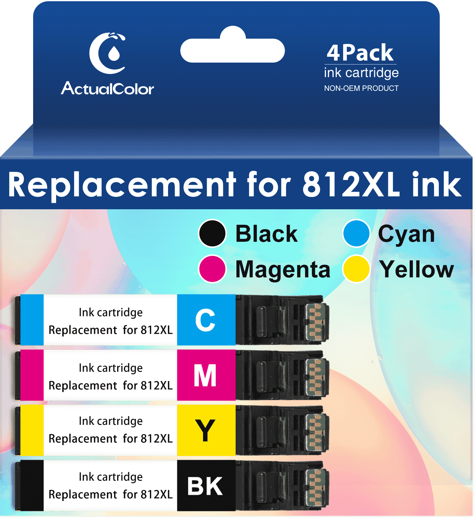 ACTUALCOLOR C Ink Cartridge Compatible for Epson 812 Ink Cartridges 812XL Printer Ink (High Yield, 4 Pack)