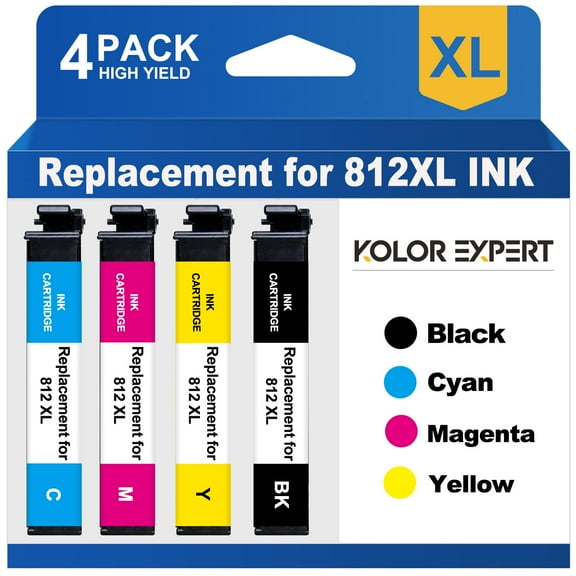 812XL Ink Cartridge for Epson 812 T812XL Ink Cartridges for Workforce Pro WF-7820 WF-7840 WF-7310 Workforce EC-C7000 Printer (Black Cyan Magenta Yellow, 4-Pack) compatible