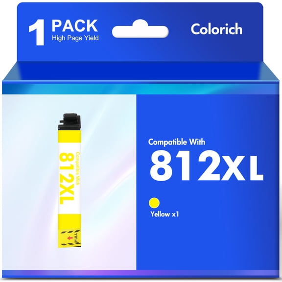 812XL Ink Cartridges Compatible for Epson 812 Ink 812 XL Printer Ink for Epson WF-7310 WF-7820 WF-7840 WorkForce EC-C7000 (1 Yellow)