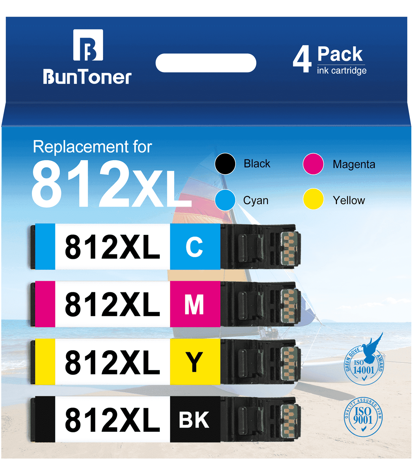 BunToner Ink Cartridges Replacement for Epson 812 Ink Cartridges for Epson 812xl Printer ink for Epson Workforce Pro WF-7820 WF-7840 EC-C7000 Printer (Black, Cyan, Magenta, Yellow)