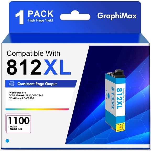 812XL Ink Cartridges for Epson 812 Cyan Ink Cartridges Compatible for Epson Workforce Pro WF-7820 WF-7840 EC-C7001 Printer