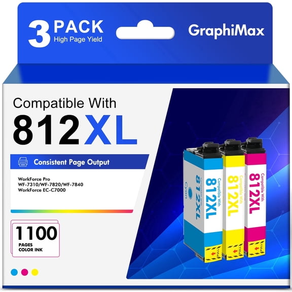 812XL Ink Cartridges for Epson 812 Ink Cartridges Compatible for Epson Workforce Pro WF-7820 WF-7840 EC-C7000 Printer (1 Cyan 1 Magenta 1 Yellow)