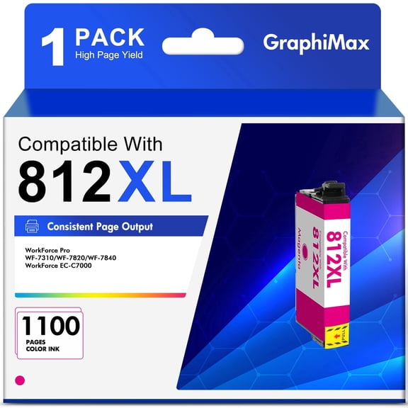 812XL Ink Cartridges for Epson 812 Magenta Ink Cartridges Compatible for Epson Workforce Pro WF-7820 WF-7840 EC-C7001 Printer