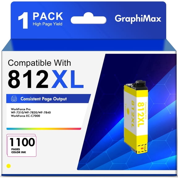 812XL Ink Cartridges for Epson 812 Yellow Ink Cartridges Compatible for Epson Workforce Pro WF-7820 WF-7840 EC-C7001 Printer