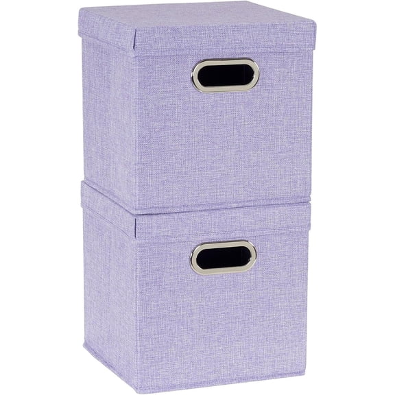 814-1 Café Cube Bin Storage Set with Lids and Handles | 2 Pack, Purple Linen