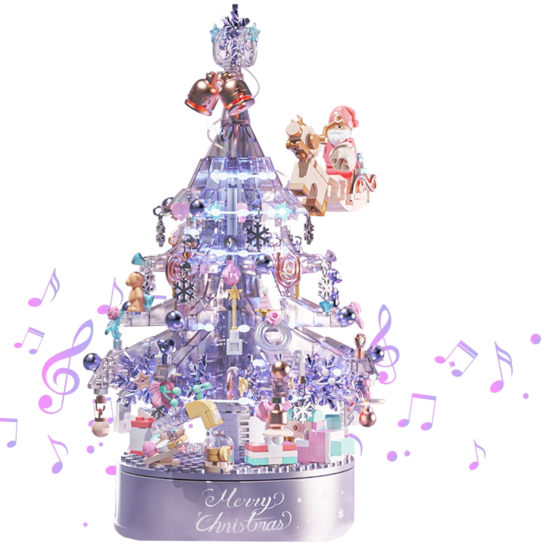 Kahopy 814-Piece Christmas Tree Building Blocks Kit with LED Lights & Music Box, Holiday Ornament Building Set for Kids and Adults