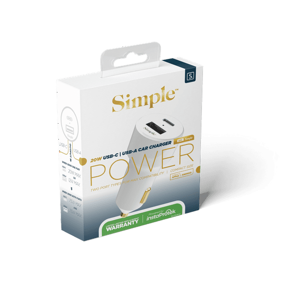 Simple 20w Usb-C/Usb-A Combo Car Charger - White