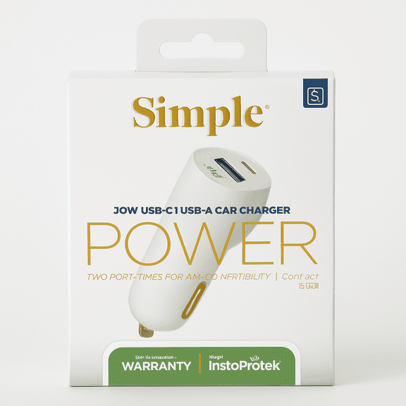 Simple 20w Usb-C/Usb-A Combo Car Charger - White