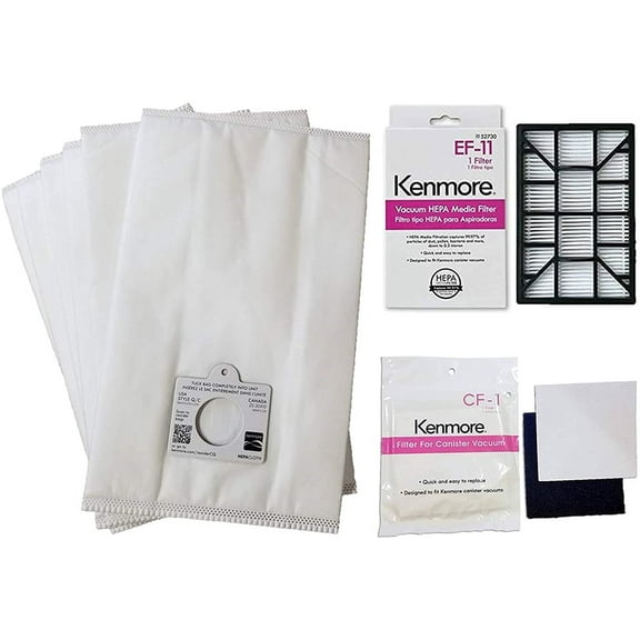81614 + 81615 Replacement Bag & Filter Kit. 6 Q/C Bags + 1 EF-11 + 1 CF 1. For Kenmore 600 Series Bagged Canister Vacuum w/ Pet PowerMate. Part #'s C/Q, 53292, 5055, 50558, 50104, 52370, 81002