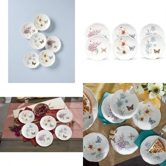 817046 Butterfly Meadow 6-Piece Tidbit Plate Set White 3.05 LB